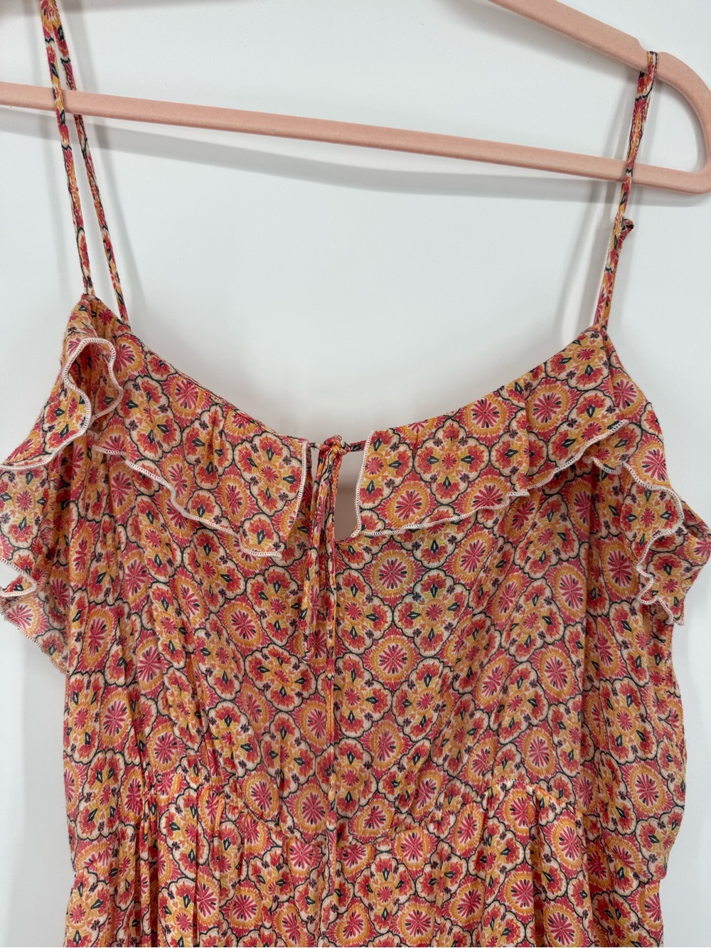 Stella & Julie Women Coral Multicolor Maxi Halter Dress 18W Tiered Boho Peasant - Picture 2 of 7